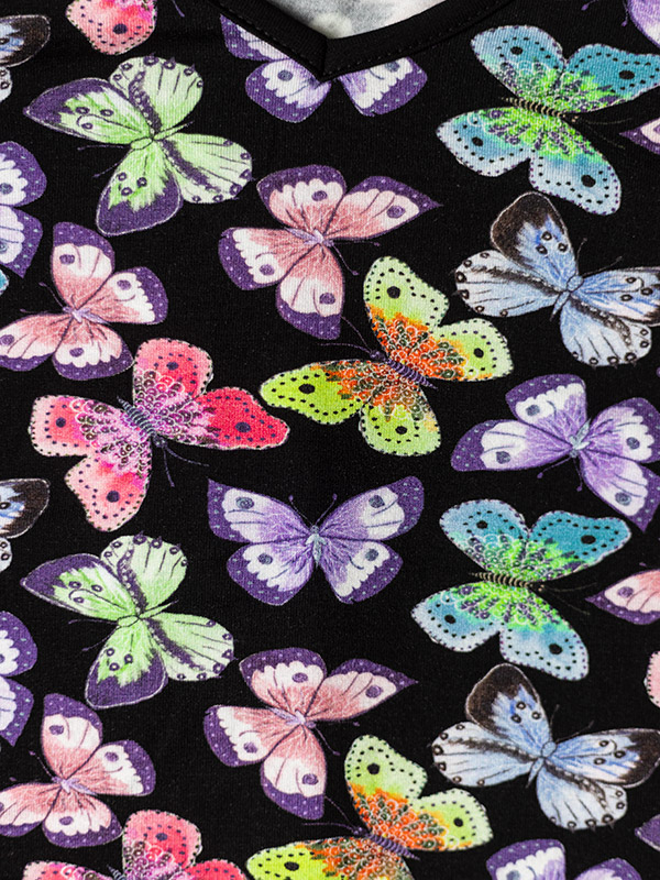 PERNILLE - Sort jersey kjole med smukke sommerfugle i blå, gul og lilla fra Studio