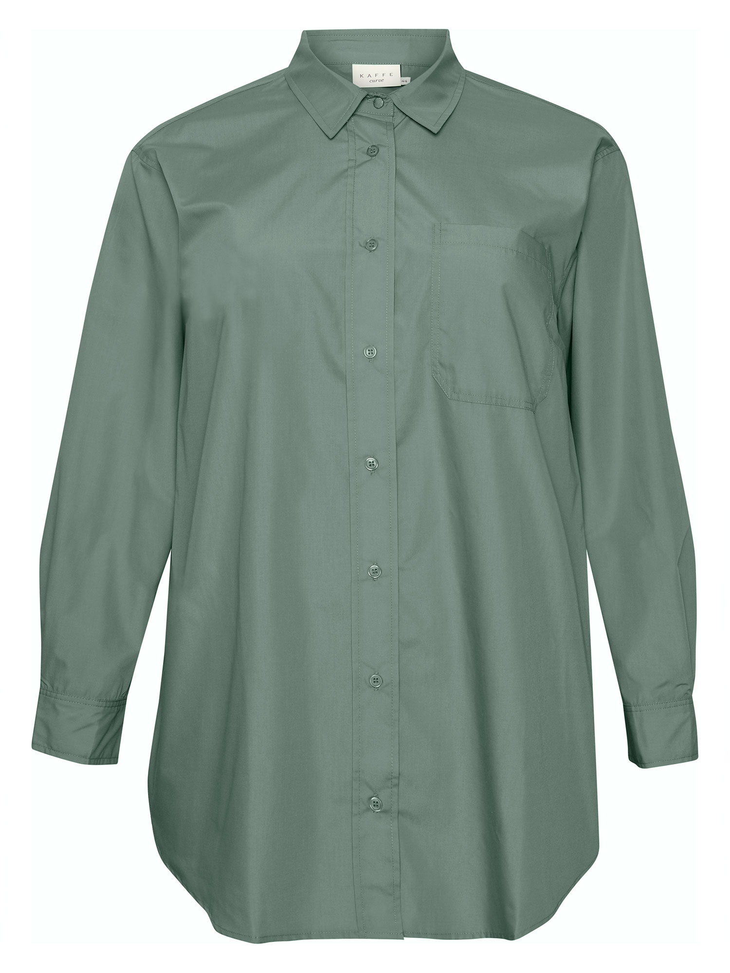 KC LONE - Grøn storskjorte med afrundet bund og ekstra fin manchet fra Kaffe Curve