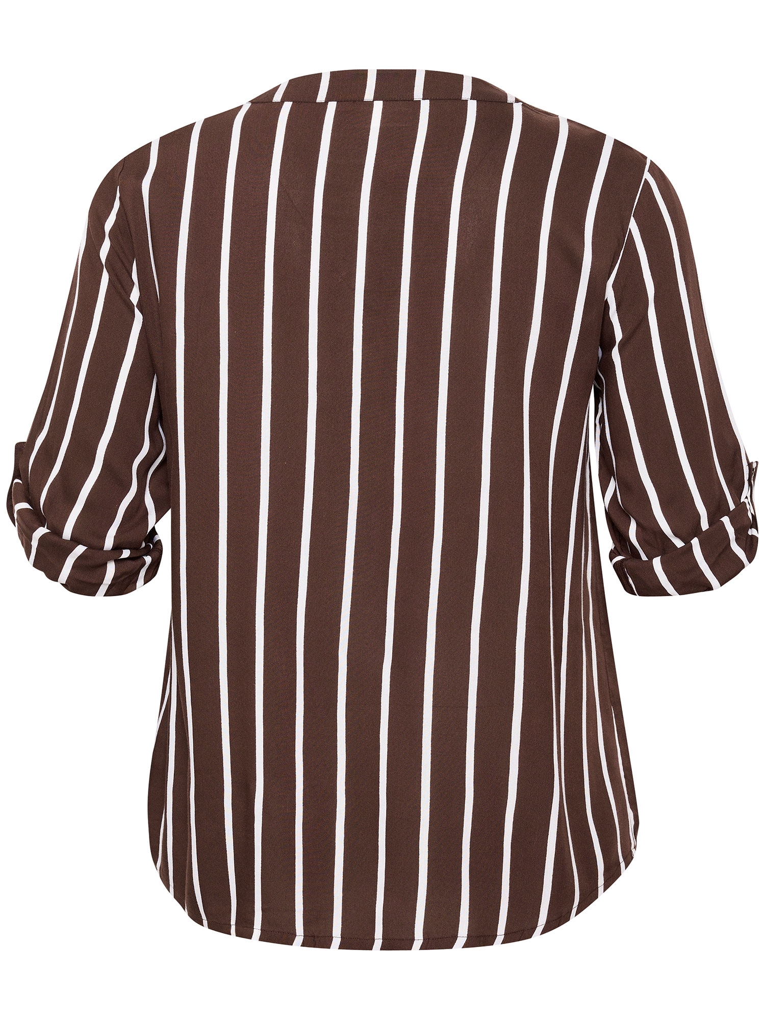 KC Sida - Klassisk stribet viskose skjorte bluse i brun og hvid fra Kaffe Curve