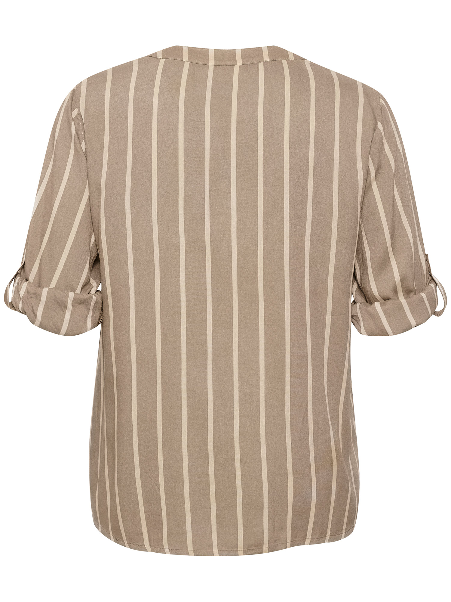 SIDA - Sandfarvet viskose bluse med beige striber fra Kaffe Curve