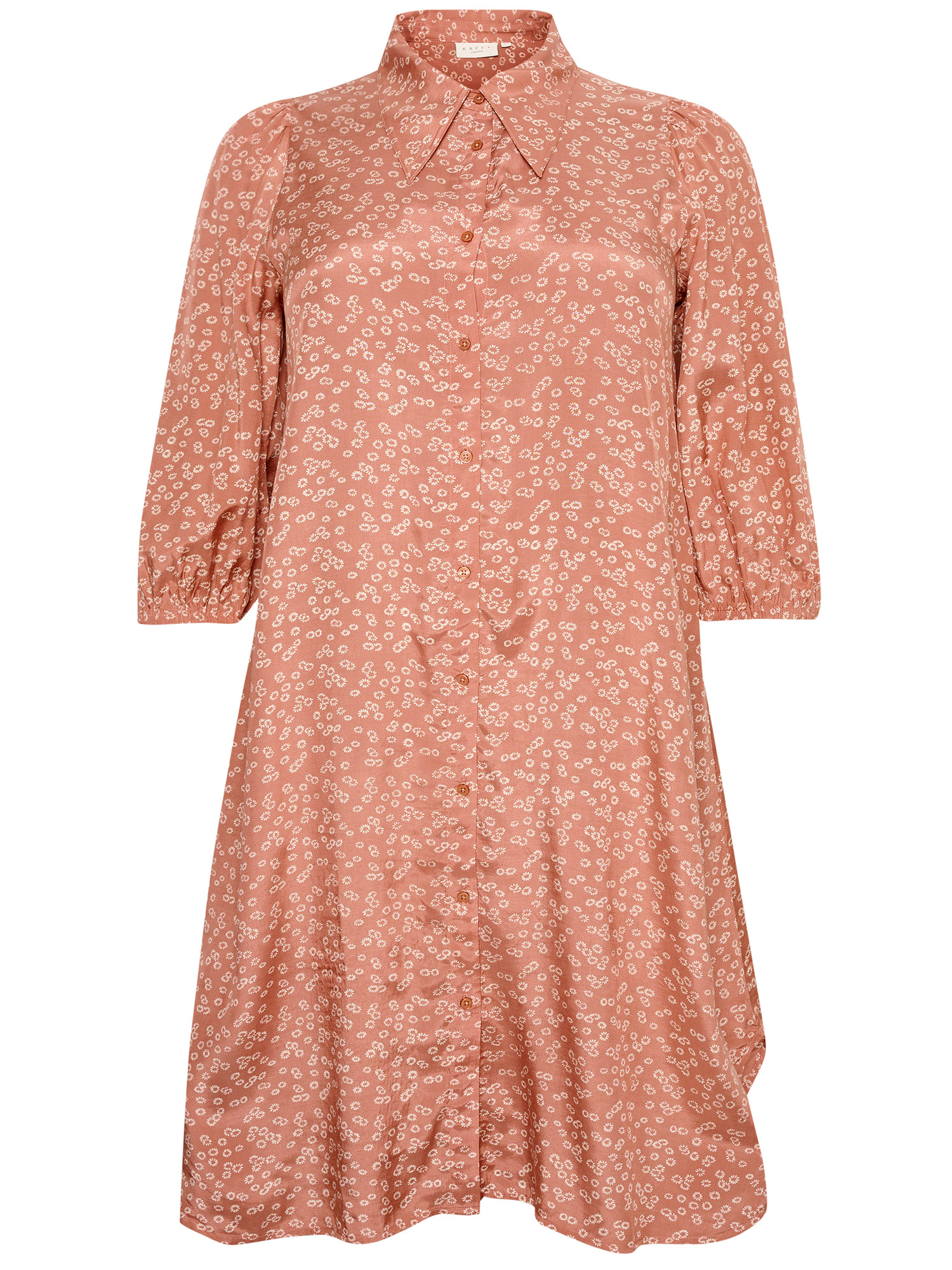 KCsalina - Flot rosa viskose skjorte kjole med lyse blomster fra Kaffe Curve