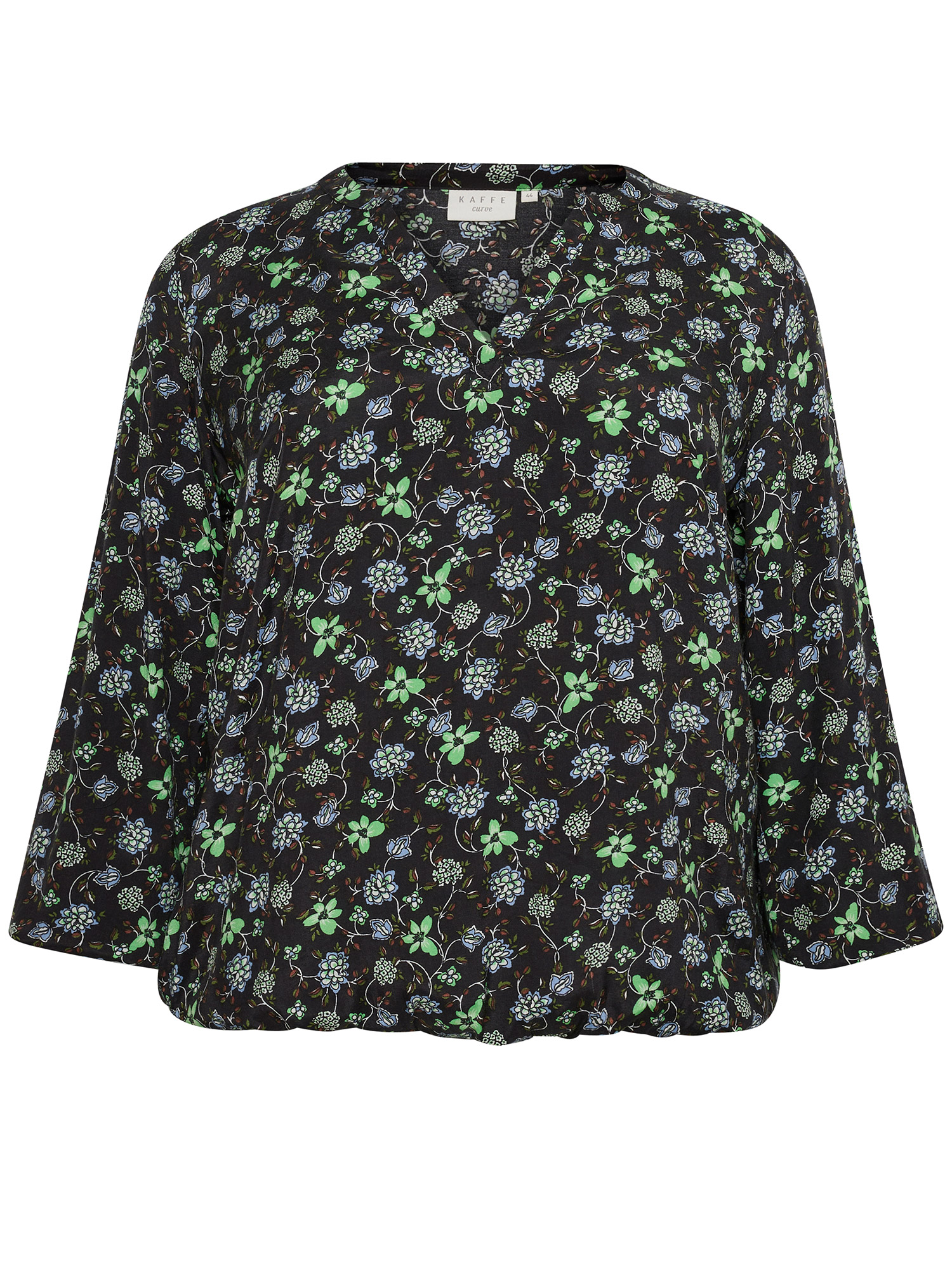 FLORISA - Sort viskose bluse med flot blomster print fra Kaffe Curve