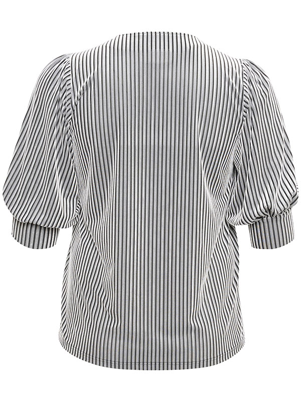 CACANNA - Sølvgrå velour bluse med sorte mesh striber fra Kaffe Curve