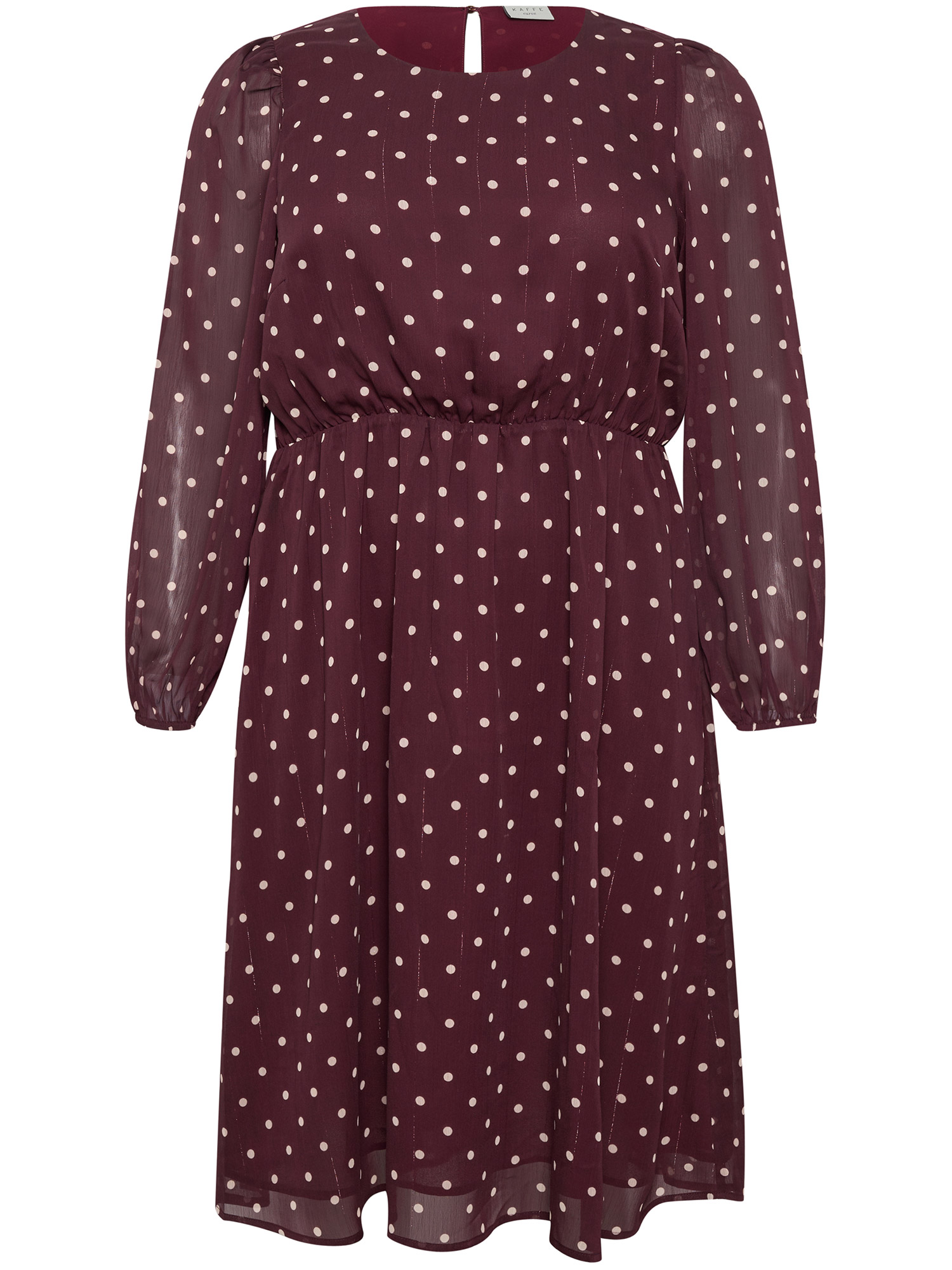 SMILA - Mørkelilla kjole med lyse prikker og kobber striber fra Kaffe Curve