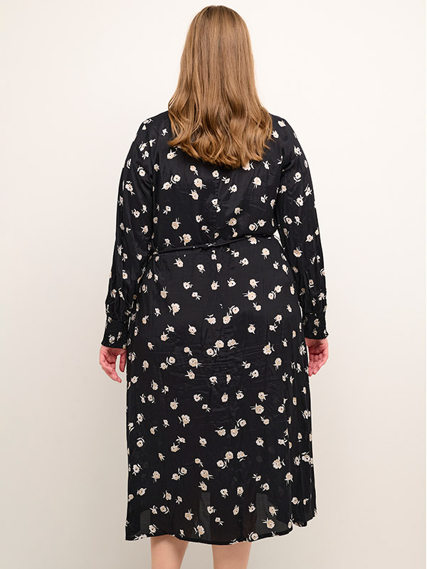 COLLY OLIVIA - Sort viskose skjorte kjole med blomster print fra Kaffe Curve