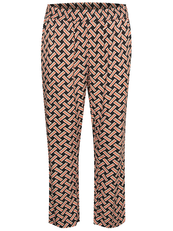 QING - Sort viskose bukser med beige og orange grafisk print fra Kaffe Curve