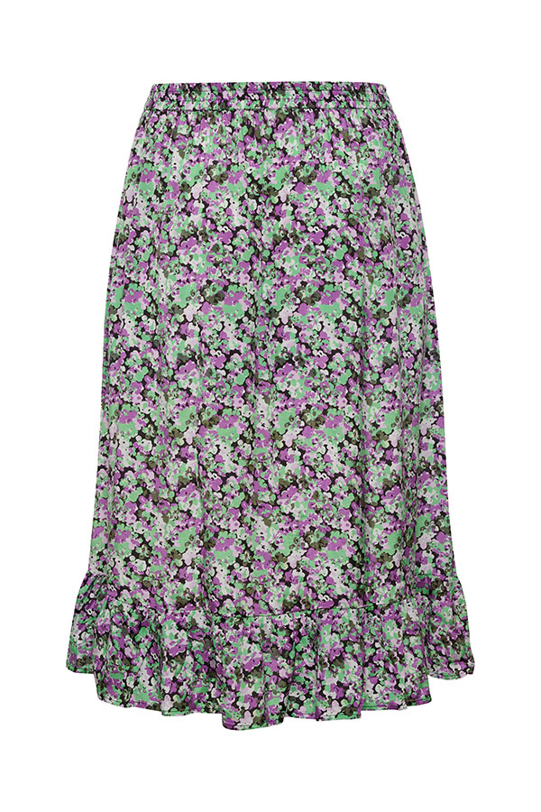 LORA - Nederdel med lilla og grønt blomsterprint fra Kaffe Curve