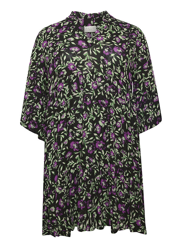 ISMA - Sort kjole med grøn og lilla blomsterprint fra Kaffe Curve