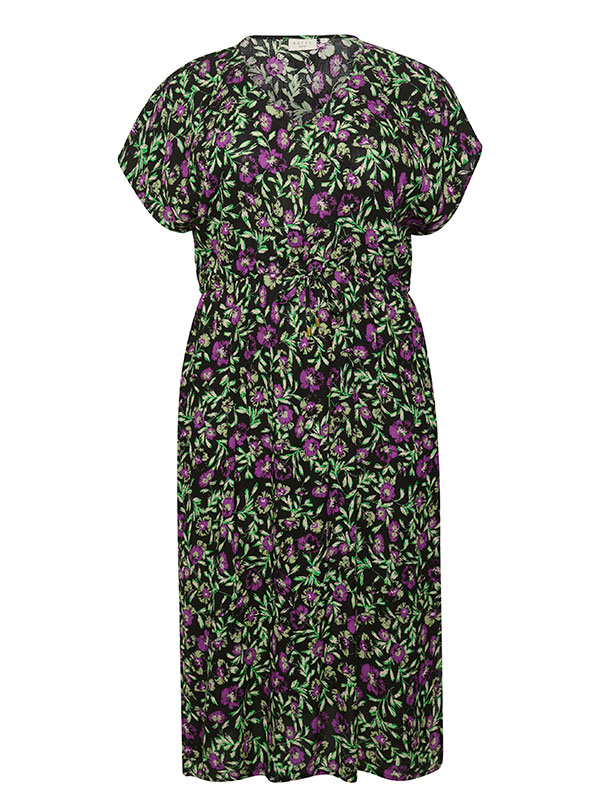 ISMA - Lang blomstret kjole med bindebånd fra Kaffe Curve