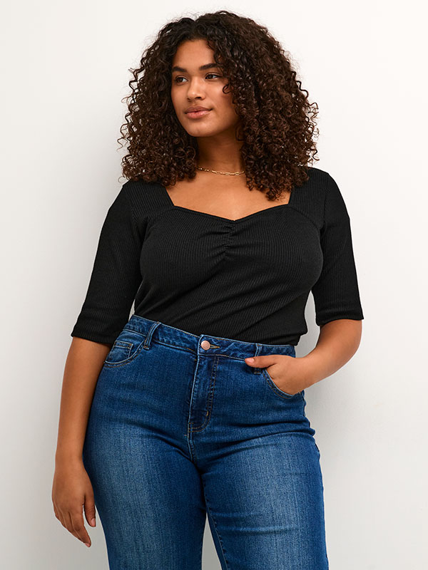 VIRA - Sort jersey bluse fra Kaffe Curve