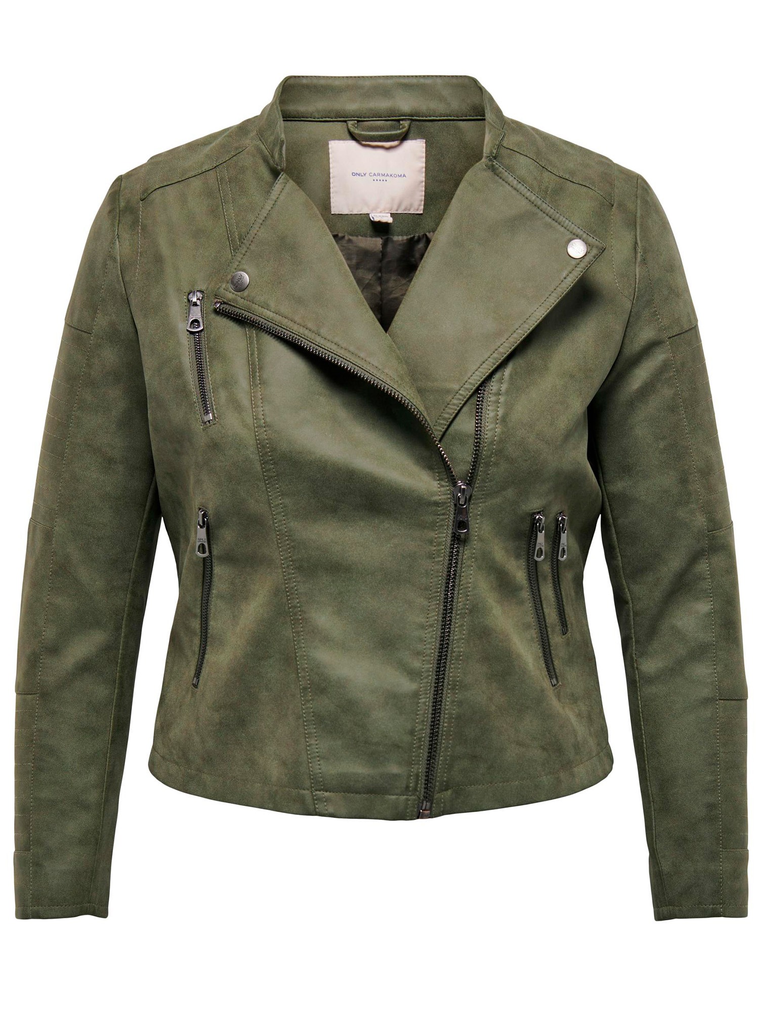 AVANA - Grøn jakke i imiteret skind med råt look fra Only Carmakoma