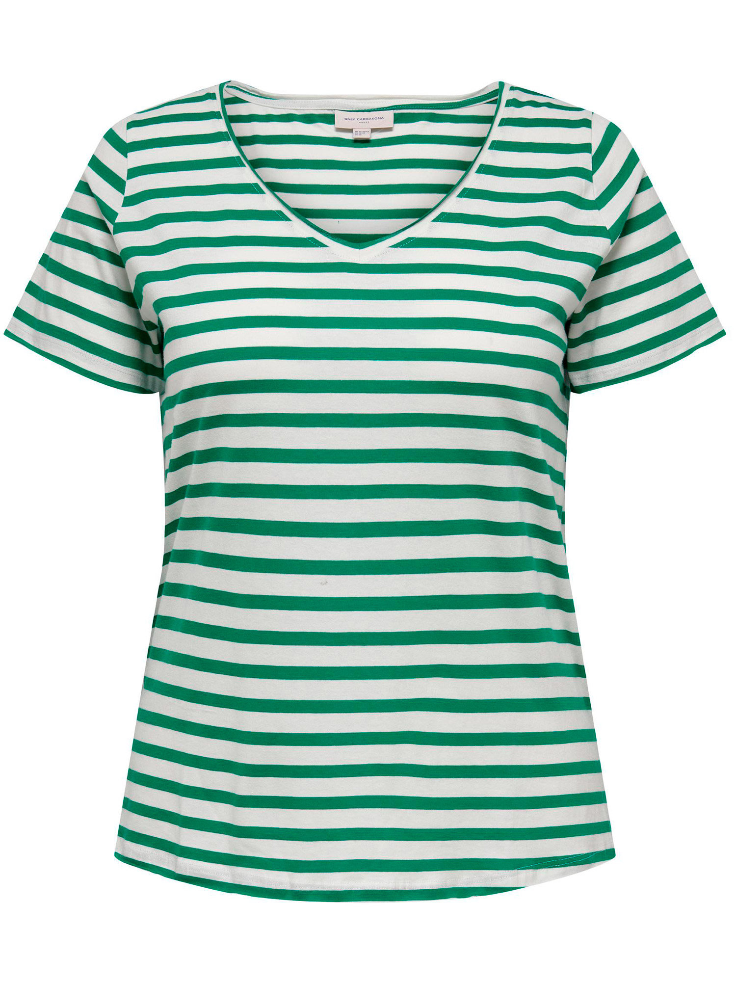 Carlife - Lækker bomulds t-shirt med råhvide og grønne striber fra Only Carmakoma