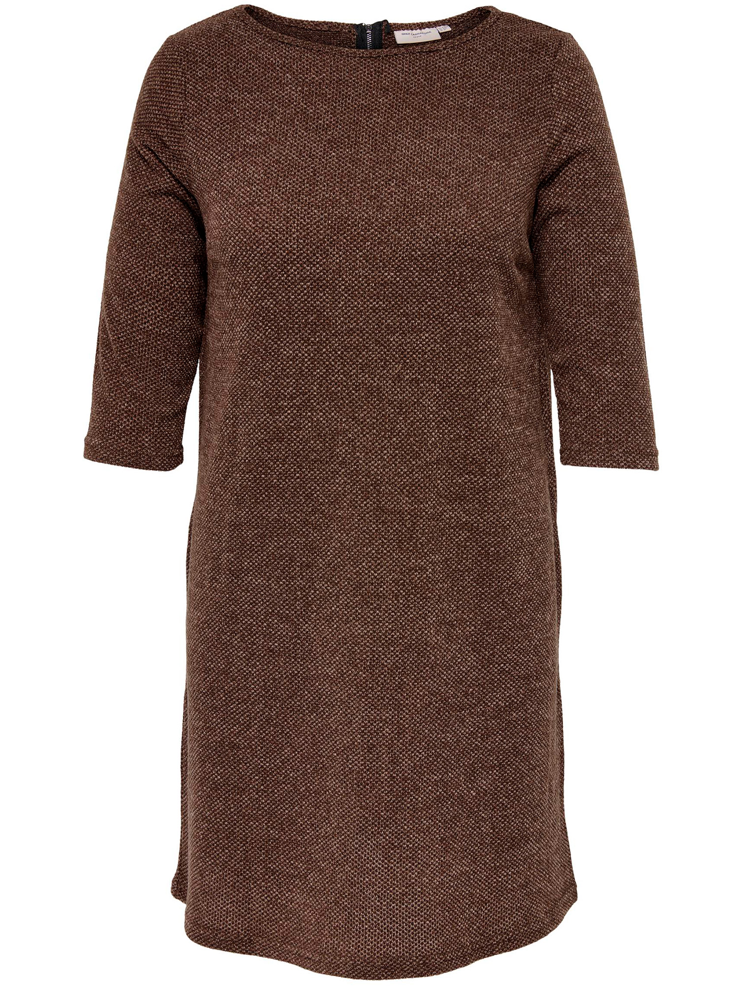 MARTHA - Brun kjole med 3/4 ærmer og lynlås fra Only Carmakoma