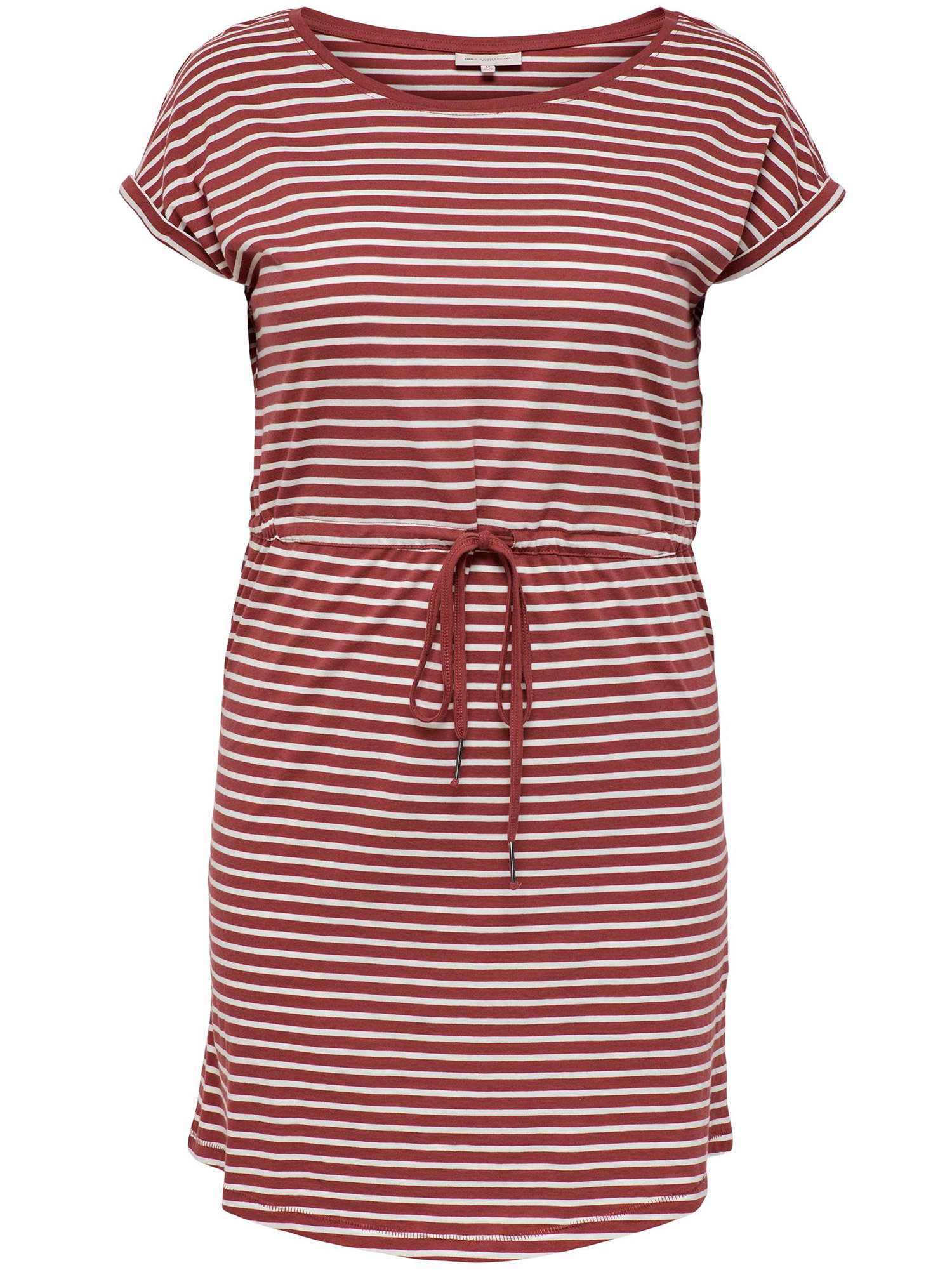 APRIL - Skøn rødbrun kjole i bomulds jersey med hvide striber fra Only Carmakoma