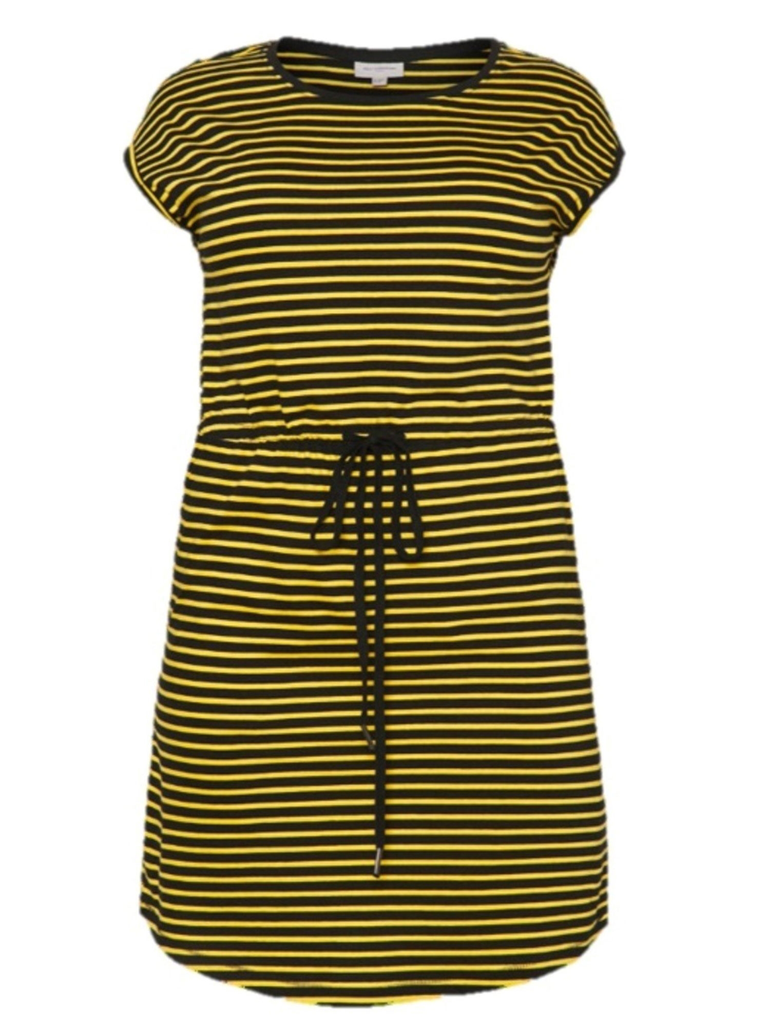 Sort kjole med gule striber og bindebånd fra Only Carmakoma