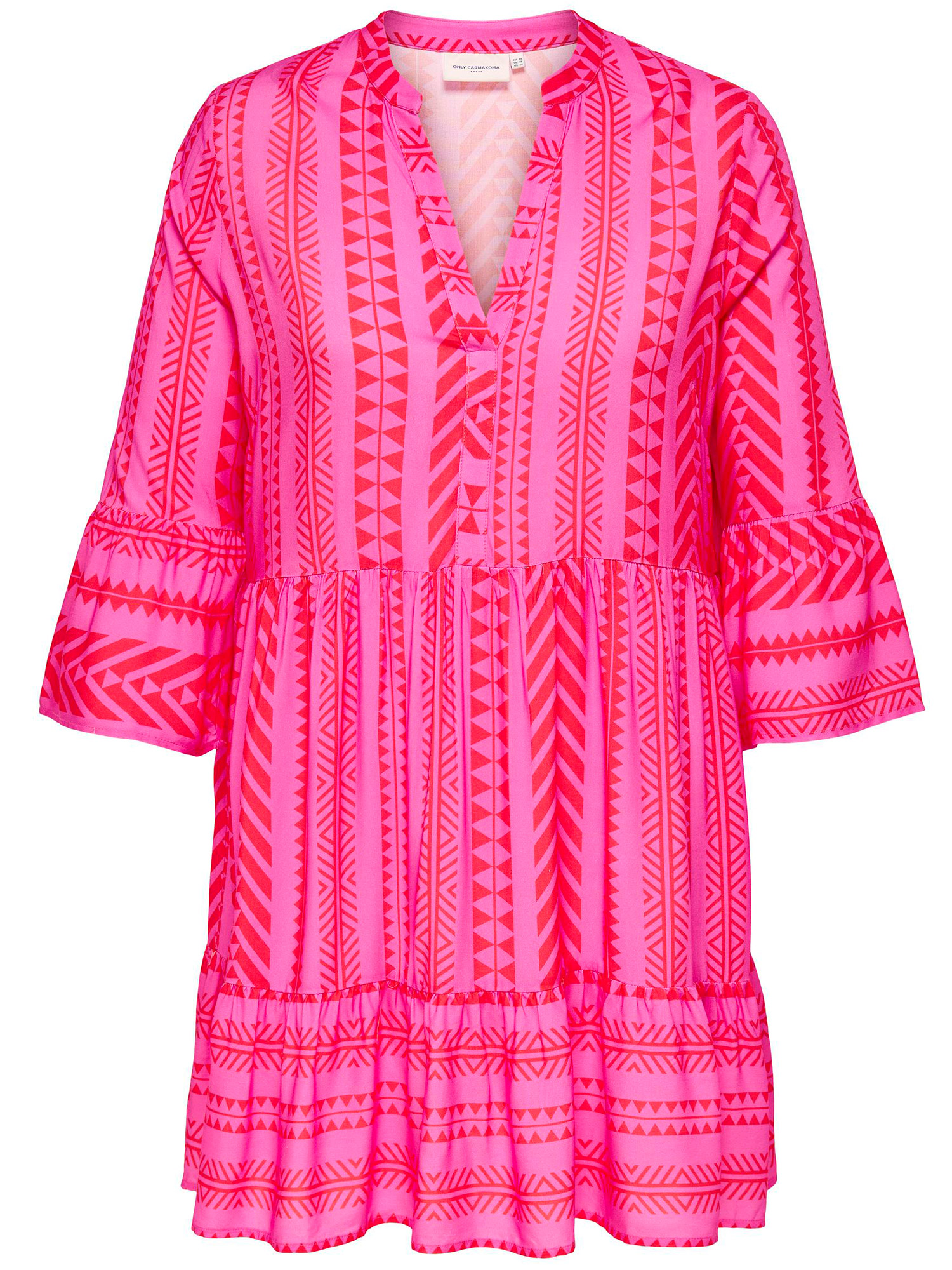 MARRAKESH - Sød pink viskose kjole med smart rødt mønster fra Only Carmakoma