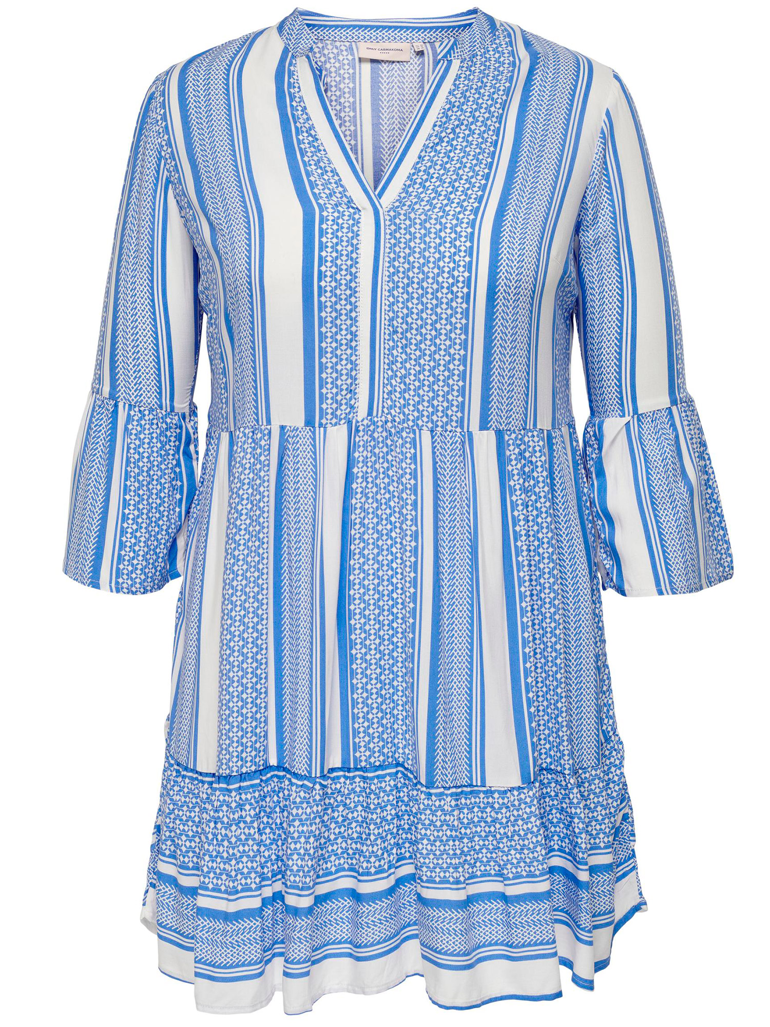 Carmarrakesh - Sød hvid viskose kjole med smart blåt mønster fra Only Carmakoma