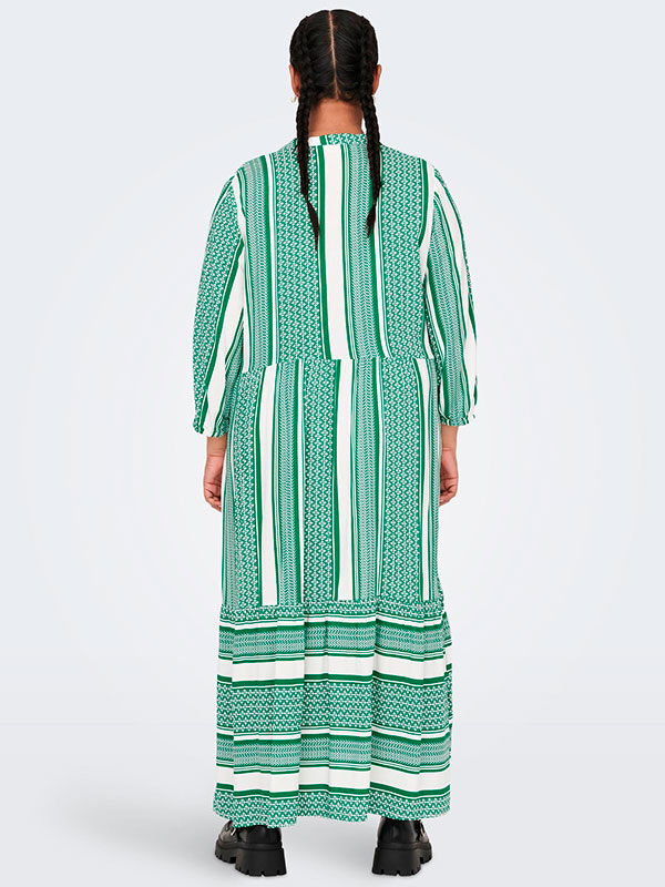 MARRAKESH  - Lang viskose kjole i hvid og grønt mønster fra Only Carmakoma