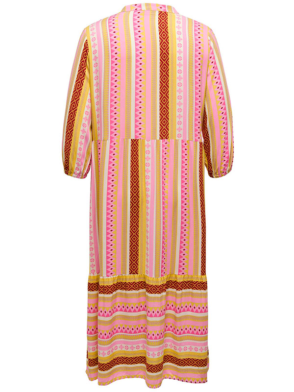 MARRAKESH  - Lang viskose kjole i lyserød og gul mønster fra Only Carmakoma