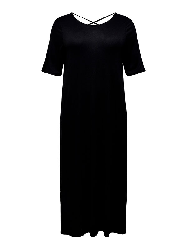 BANDANA - Lang sort jersey kjole med kryds på ryggen fra Only Carmakoma