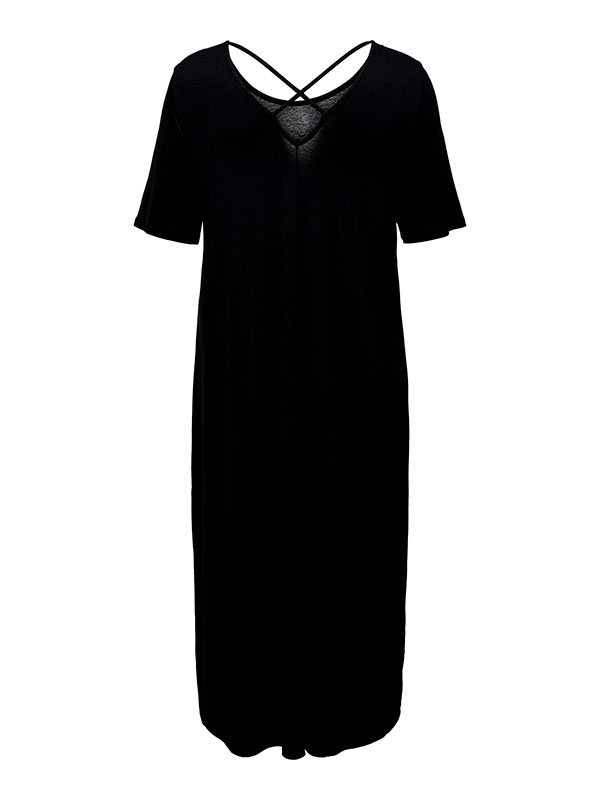 BANDANA - Lang sort jersey kjole med kryds på ryggen fra Only Carmakoma