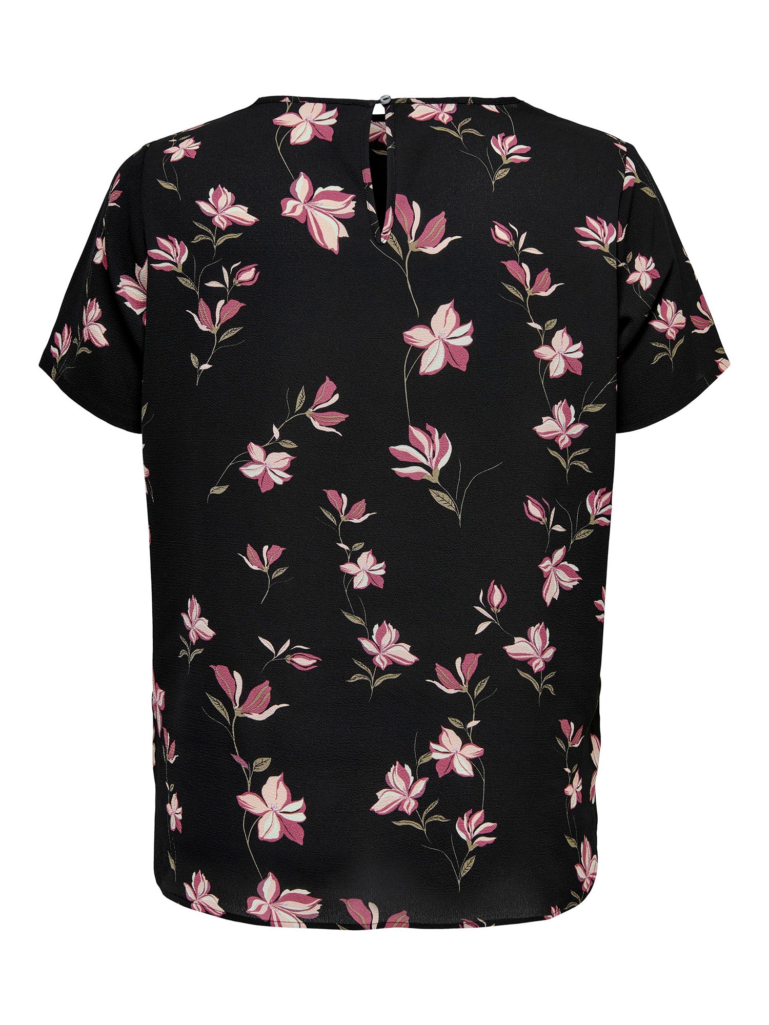 VICA - Sort bluse med rosa blomster fra Only Carmakoma