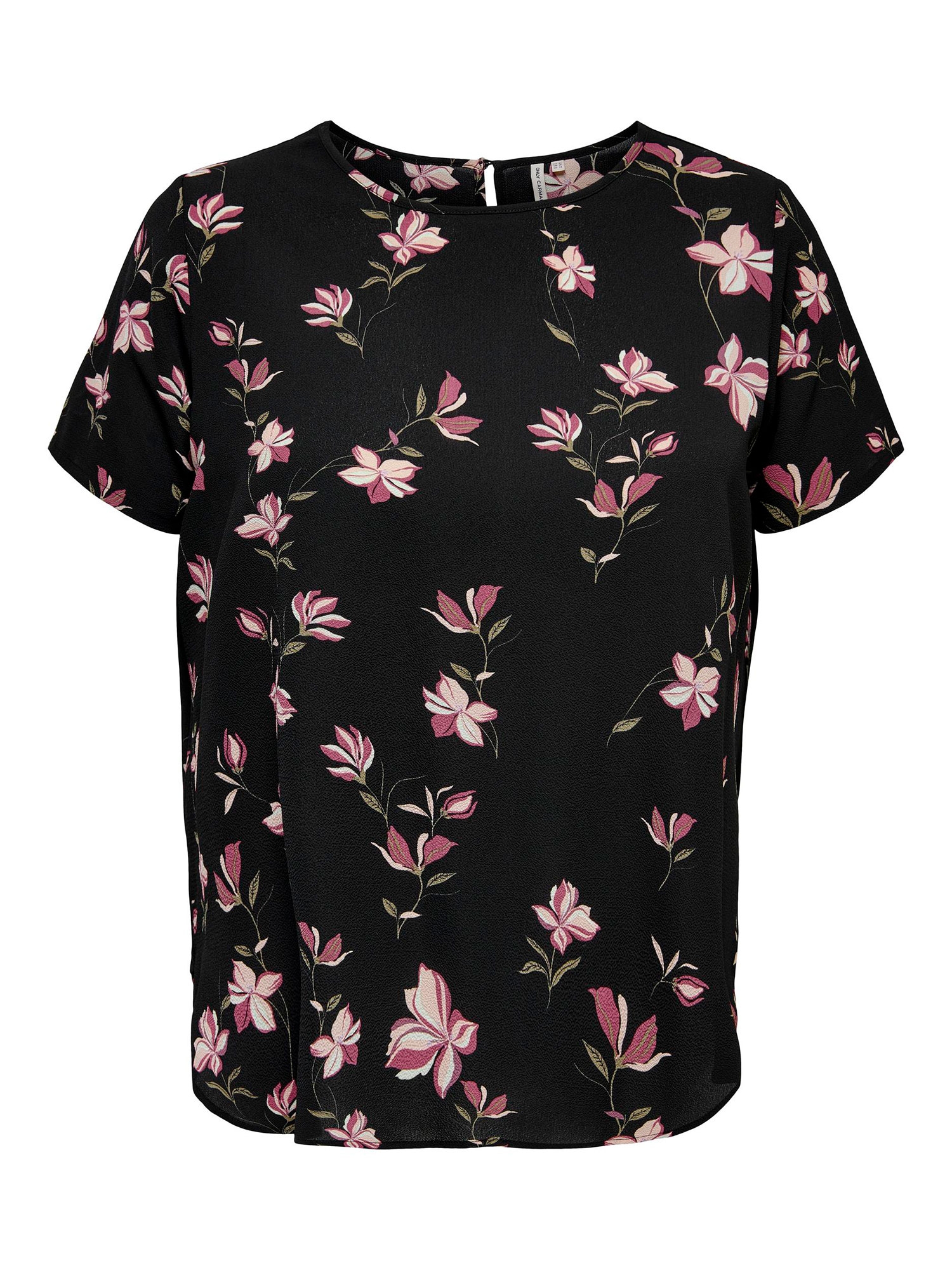 VICA - Sort bluse med rosa blomster fra Only Carmakoma