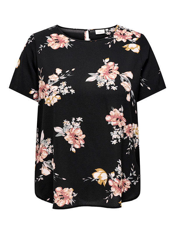 VICA - Sort bluse med blomster print fra Only Carmakoma