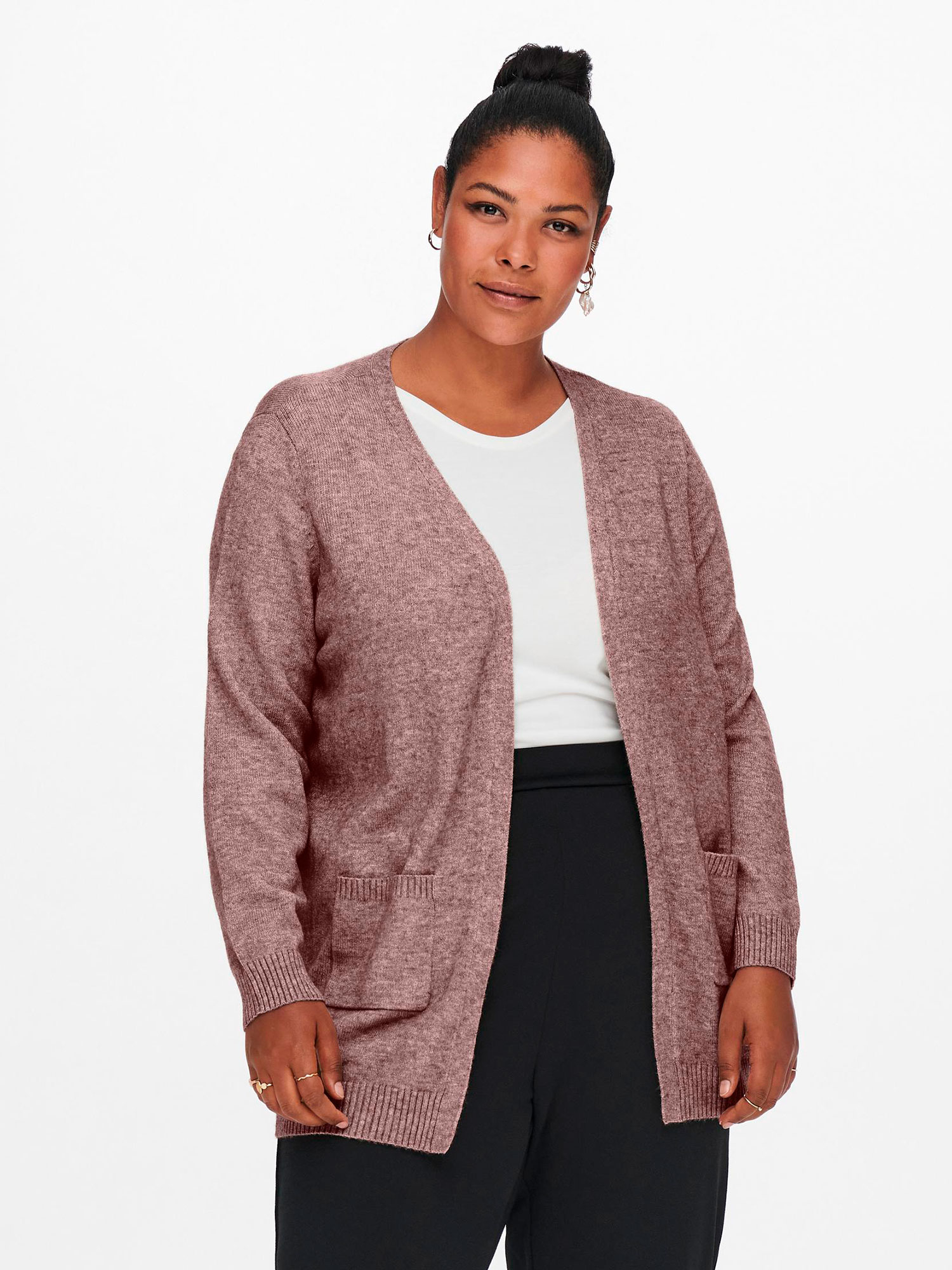 ESLY - Rosa meleret cardigan i blød strik fra Only Carmakoma