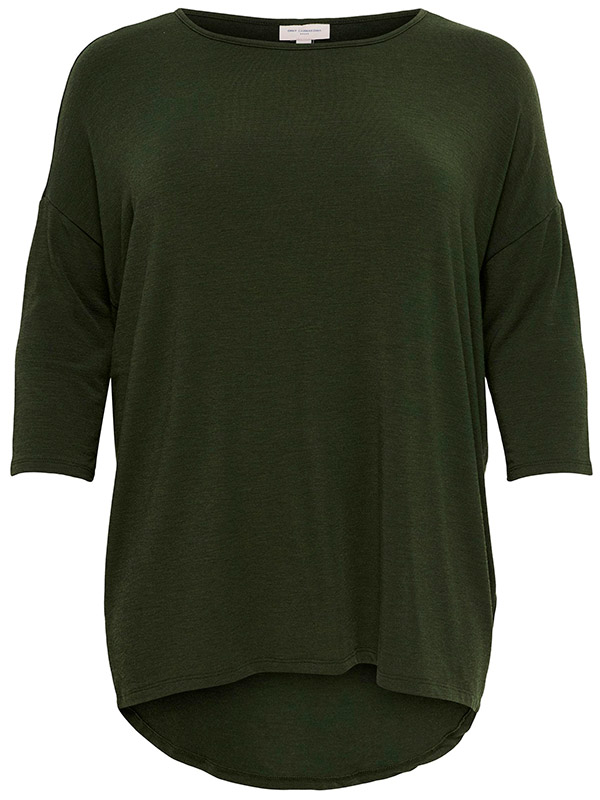 LAMOUR - Mørkegrøn bluse med 3/4 ærmer fra Only Carmakoma