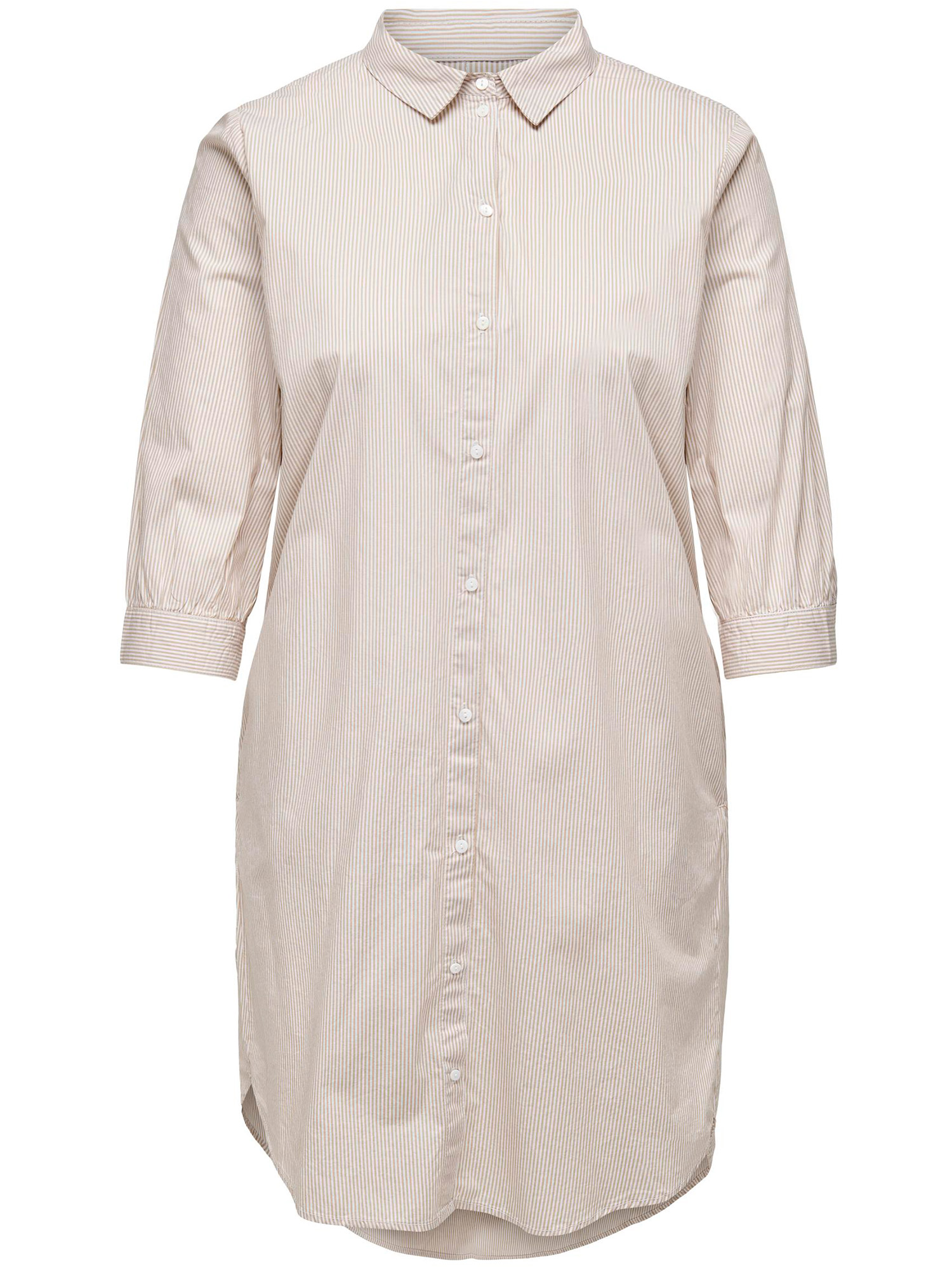 Carviggis - Lang skjorte med hvide og beige striber fra Only Carmakoma