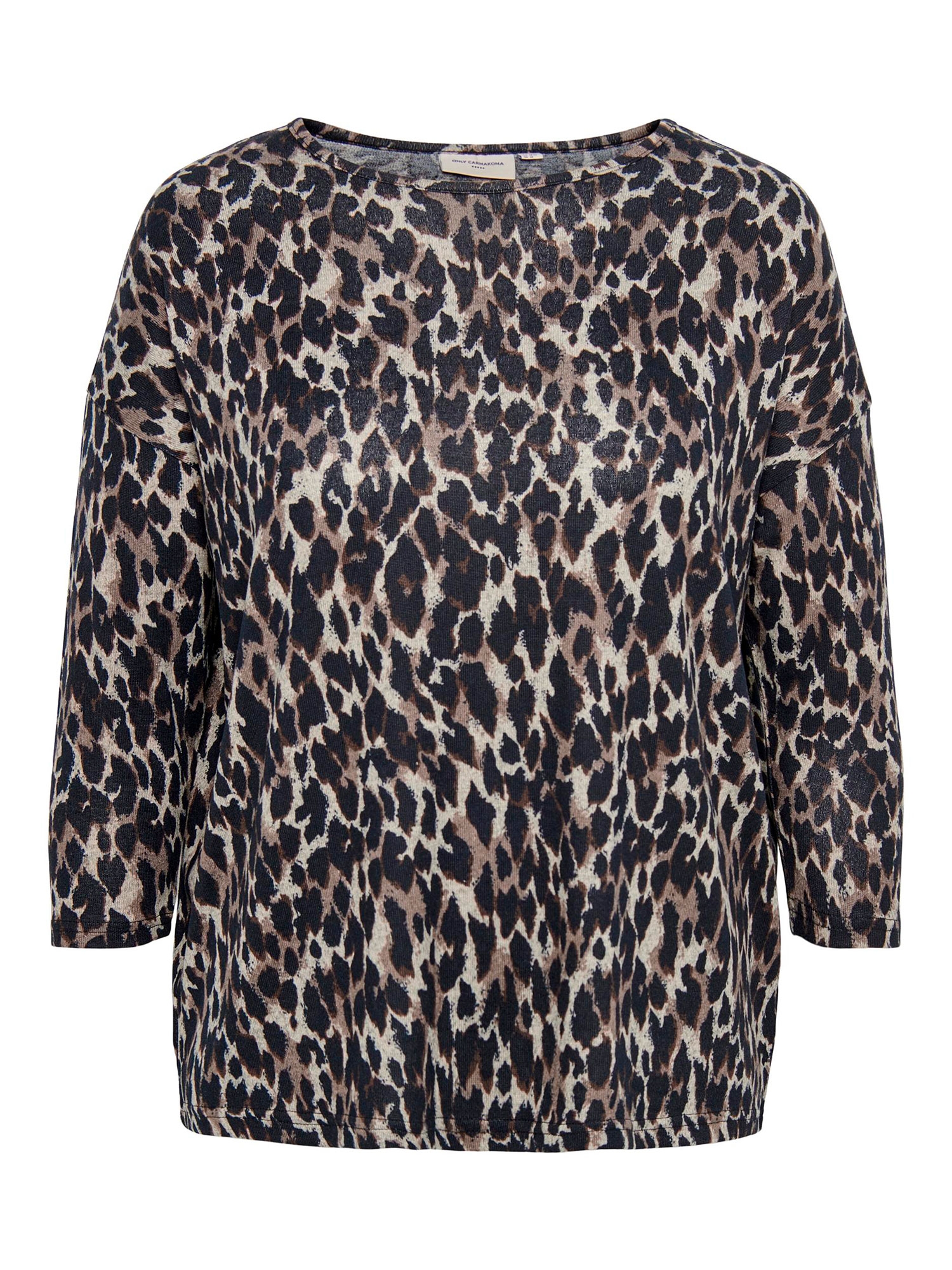 ALBA - Jersey bluse med sort / brun dyreprint fra Only Carmakoma