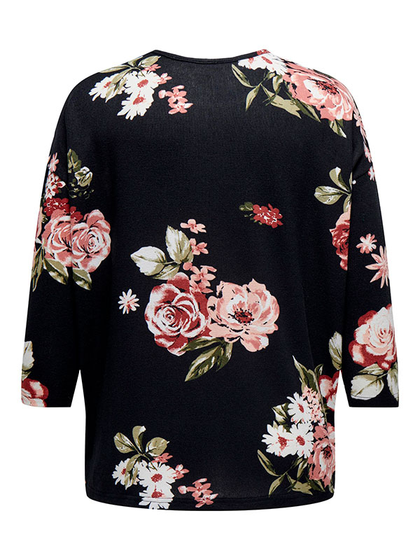 ALBA - Sort bluse med blomster print fra Only Carmakoma