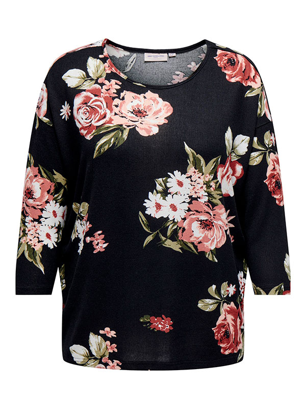 ALBA - Sort bluse med blomster print fra Only Carmakoma