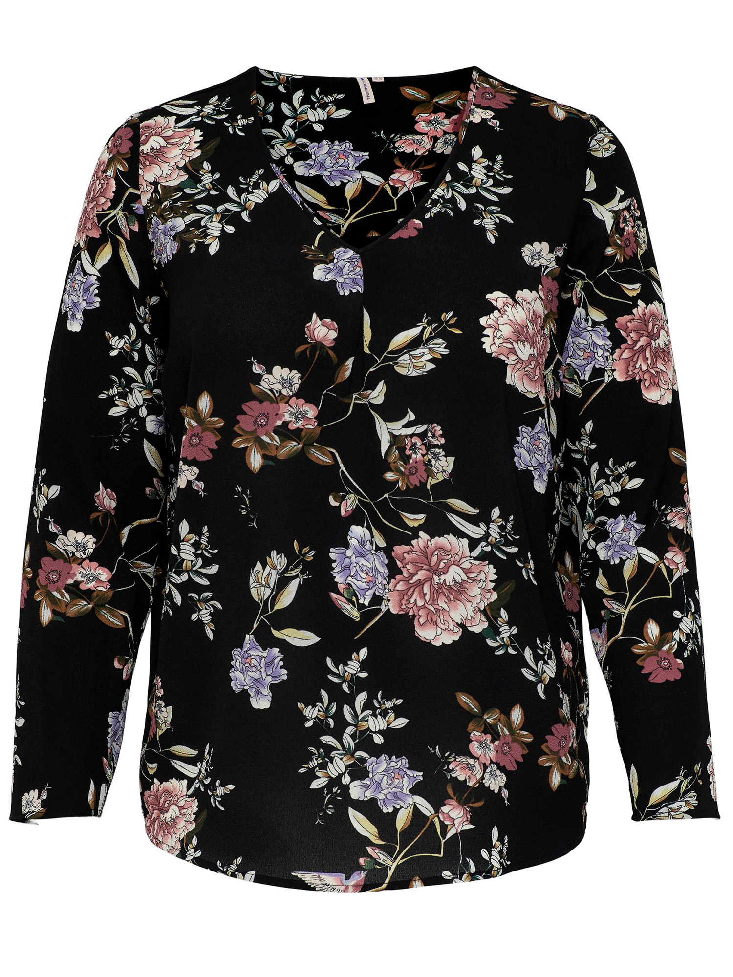 Sort bluse med flot blomster print fra Only Carmakoma