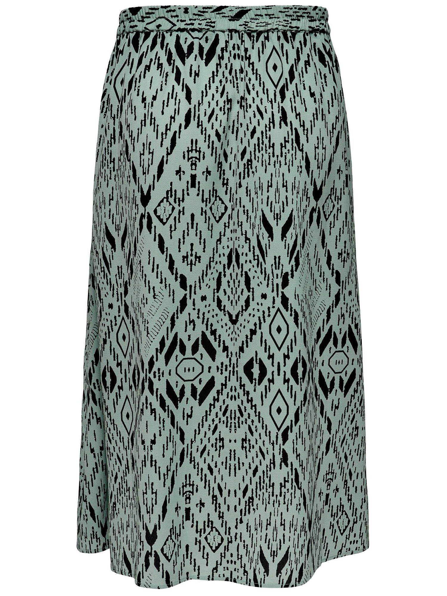 Carluxjoy - Lang nederdel i støvet grøn med sort mønster fra Only Carmakoma