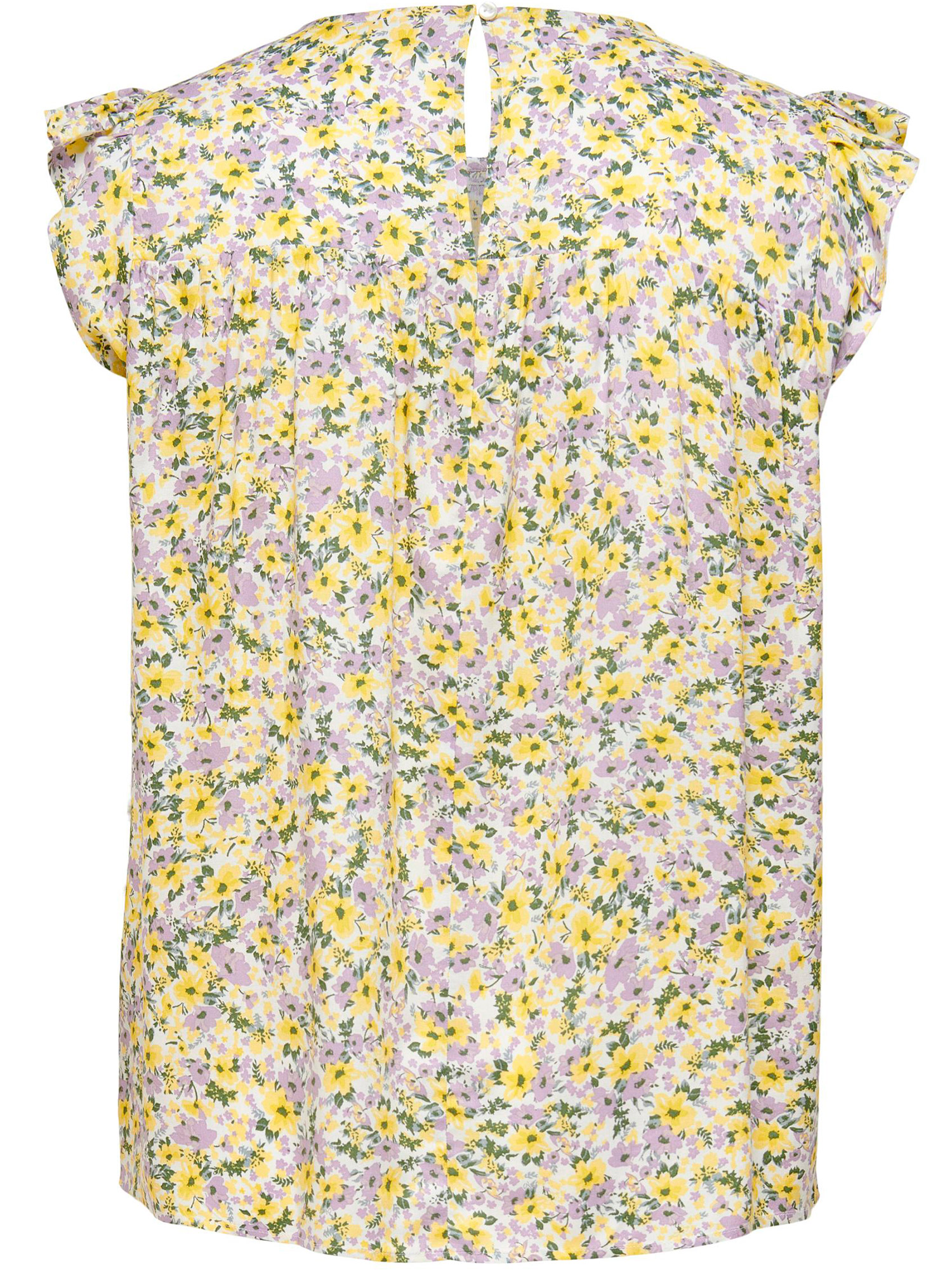 Carsino - Råhvid bluse med flotte gule og lilla blomster fra Only Carmakoma