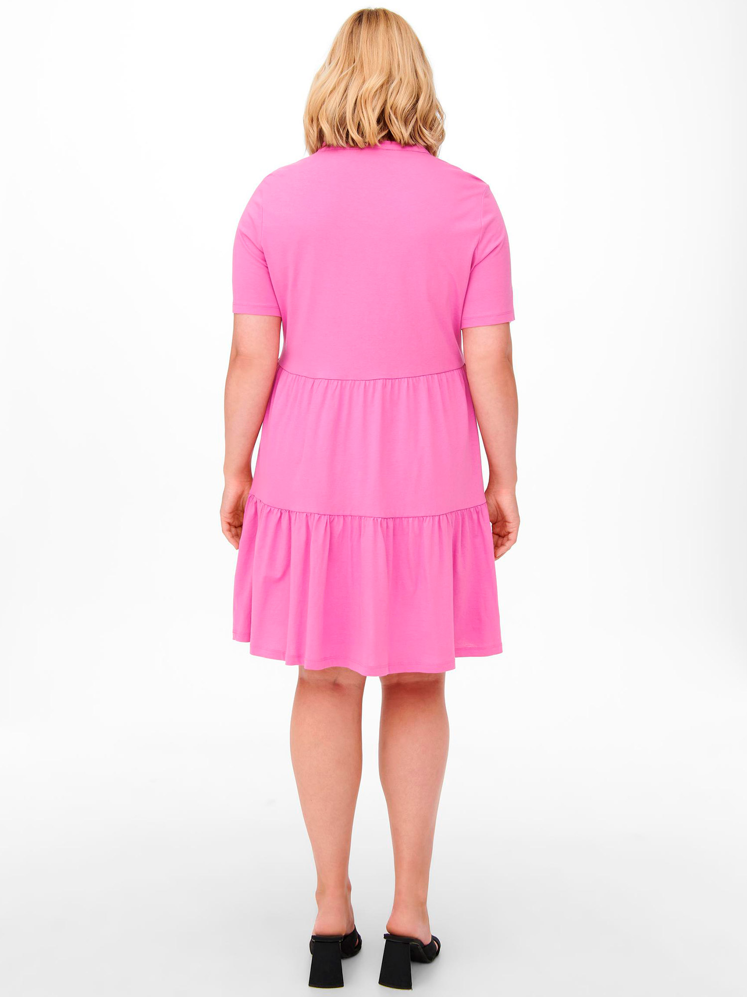 Carapril - Pink bomulds kjole med knapper og flæse fra Only Carmakoma