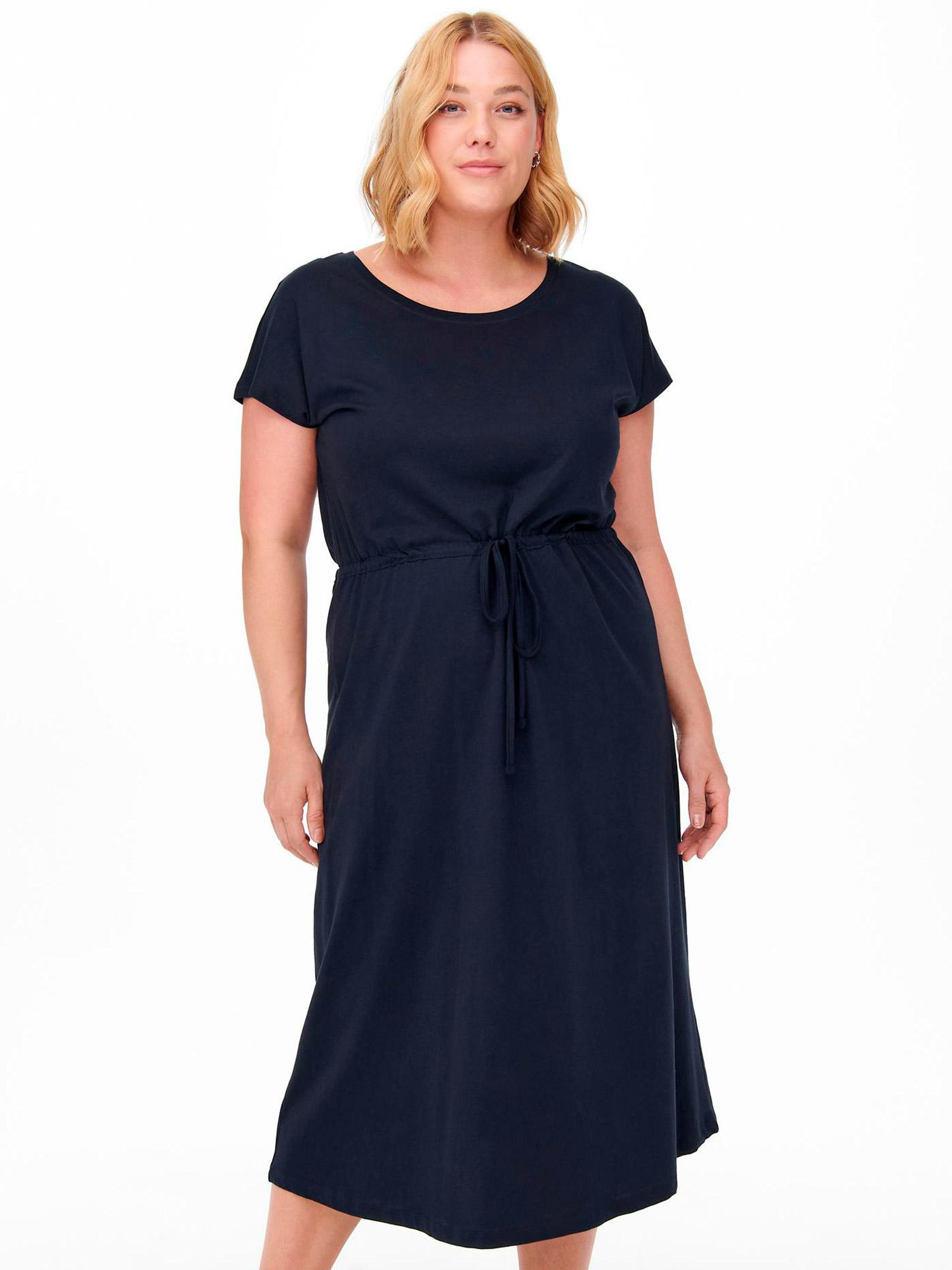 Carapril - Lang blå kjole i lækker bomulds jersey fra Only Carmakoma