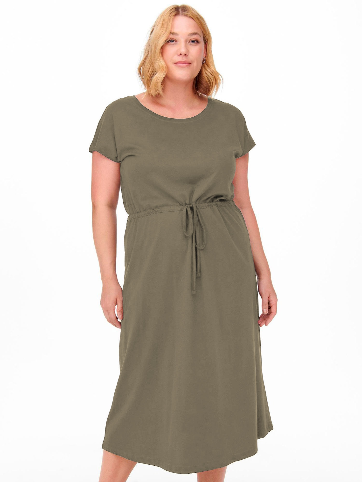Carapril - Lang grøn kjole i lækker bomulds jersey fra Only Carmakoma