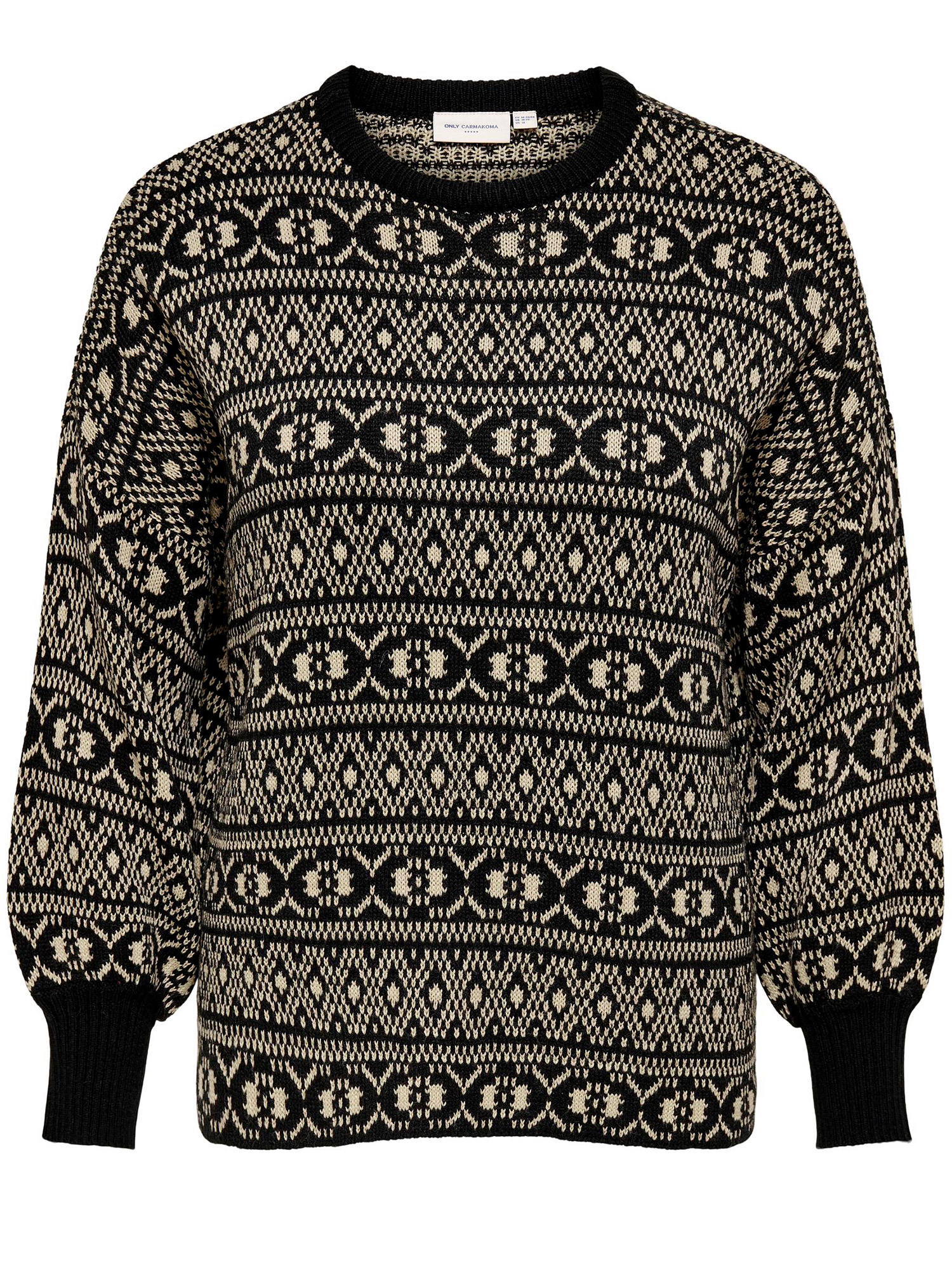 SIGRUN - Sort strik bluse med råhvid mønster fra Only Carmakoma