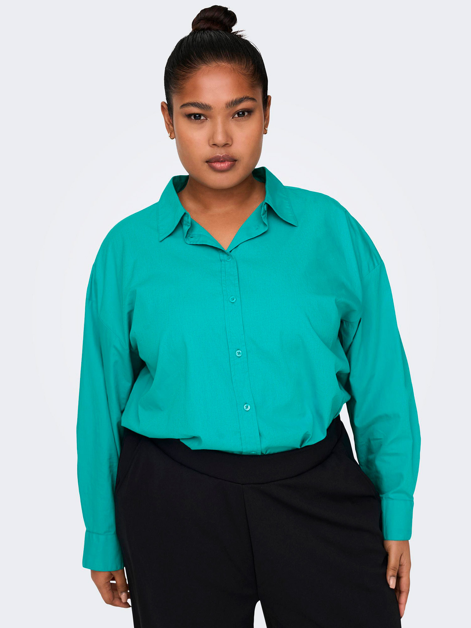 MINSA - Blågrøn bomulds skjorte fra Only Carmakoma