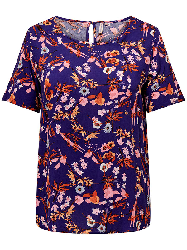 NOVA - Blå viskose bluse med blomster print fra Only Carmakoma