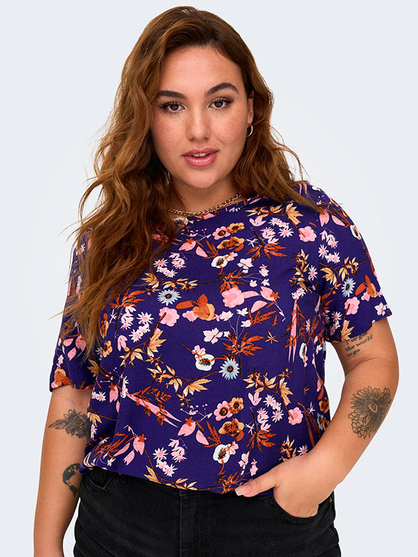 NOVA - Blå viskose bluse med blomster print fra Only Carmakoma