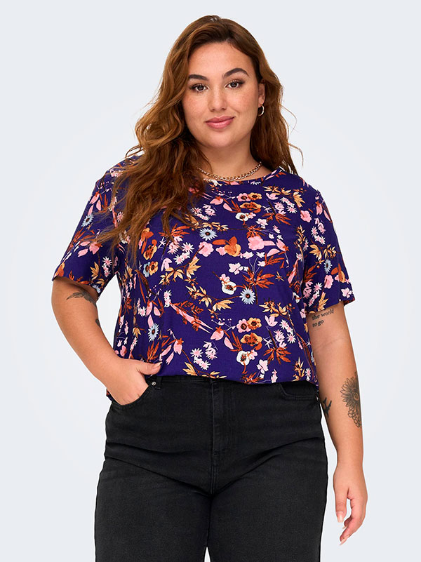 NOVA - Blå viskose bluse med blomster print fra Only Carmakoma