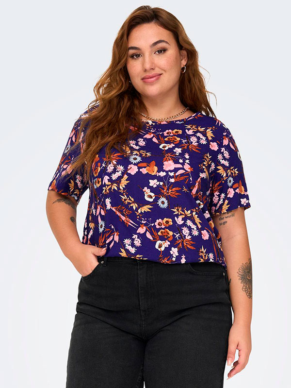 NOVA - Blå viskose bluse med blomster print fra Only Carmakoma