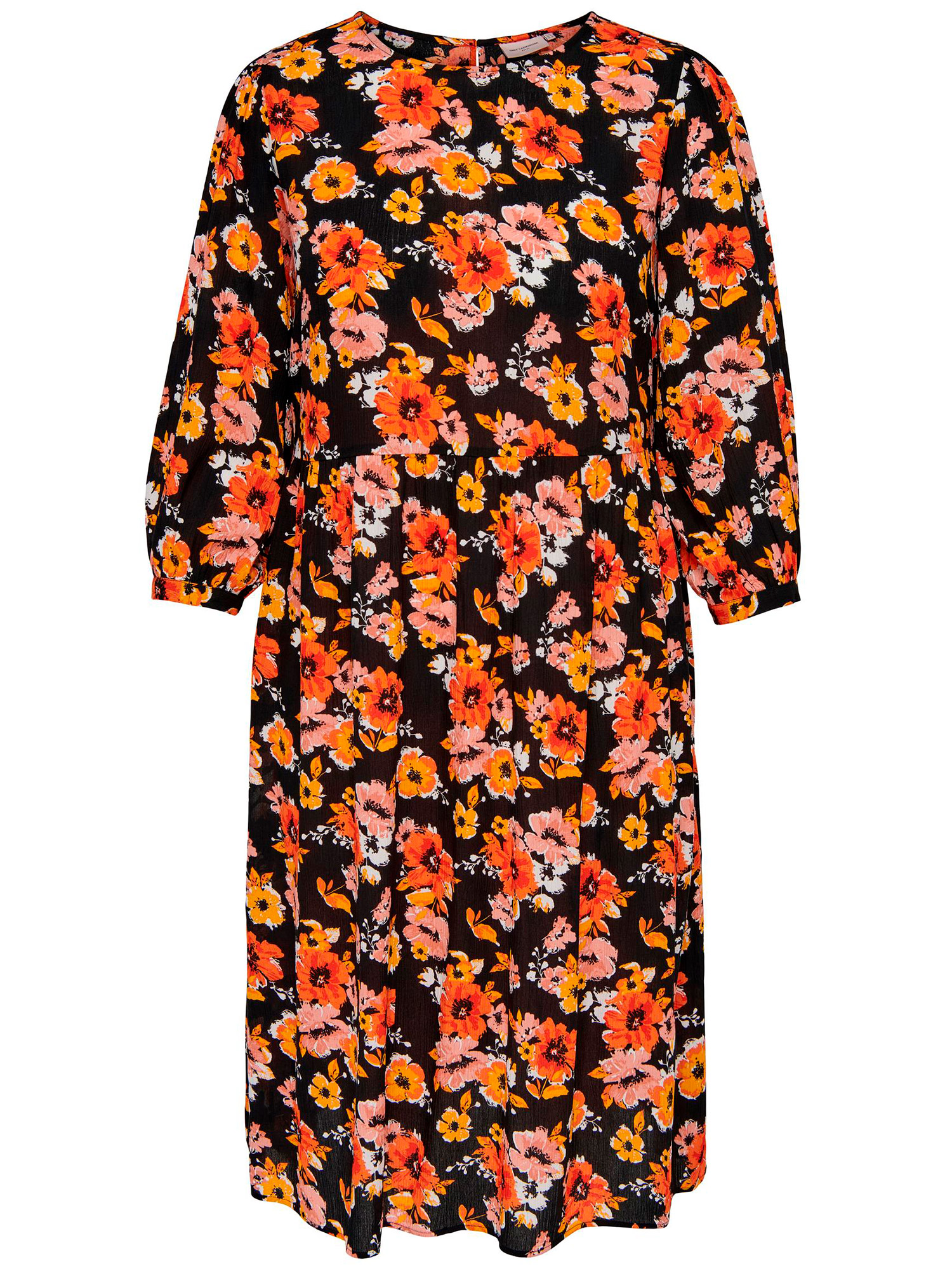 Car FESTI - Lækker sort viskose kjole med flotte orange blomster fra Only Carmakoma