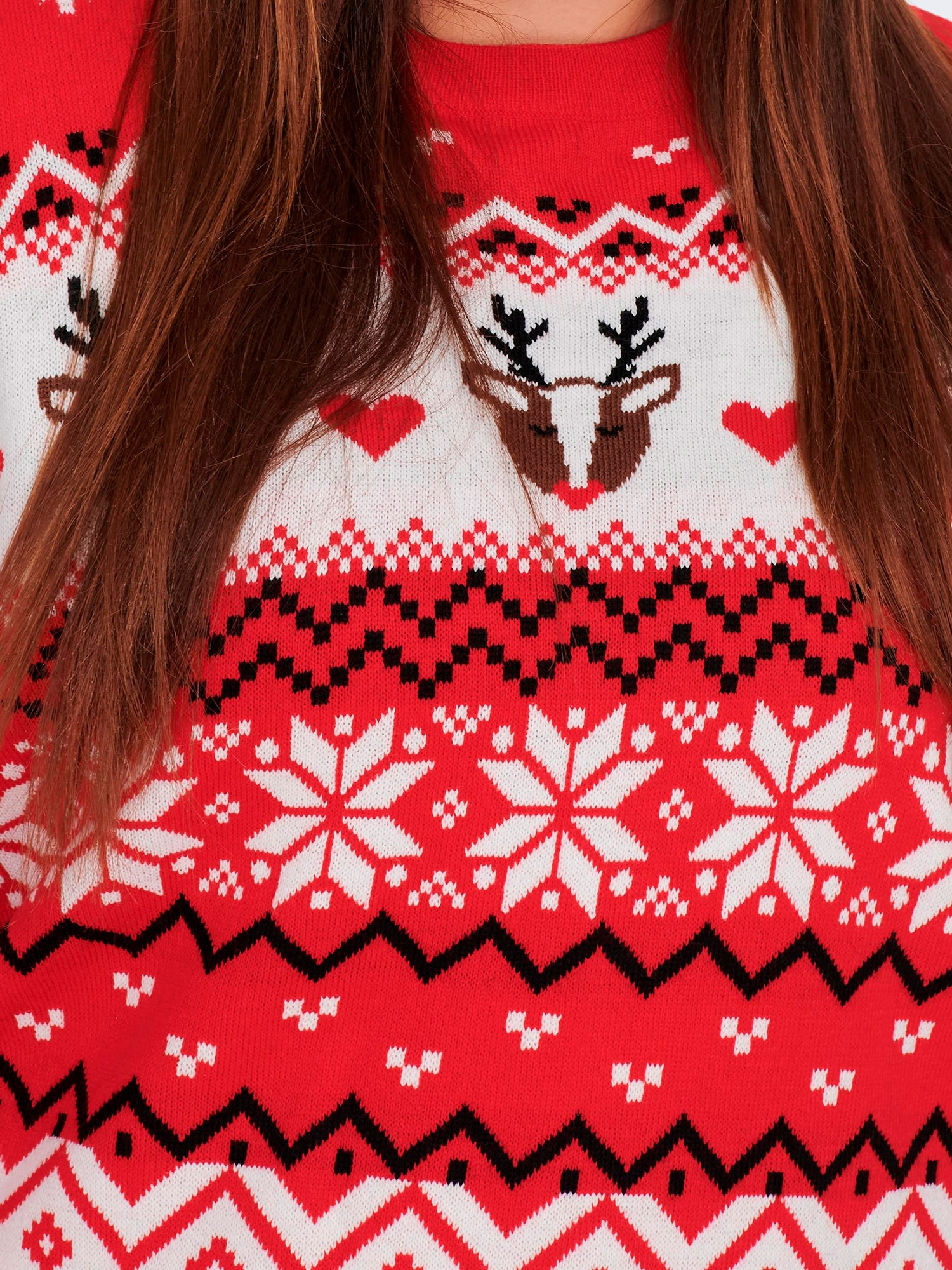 XMAS - Rød strik bluse med jule motiver fra Only Carmakoma