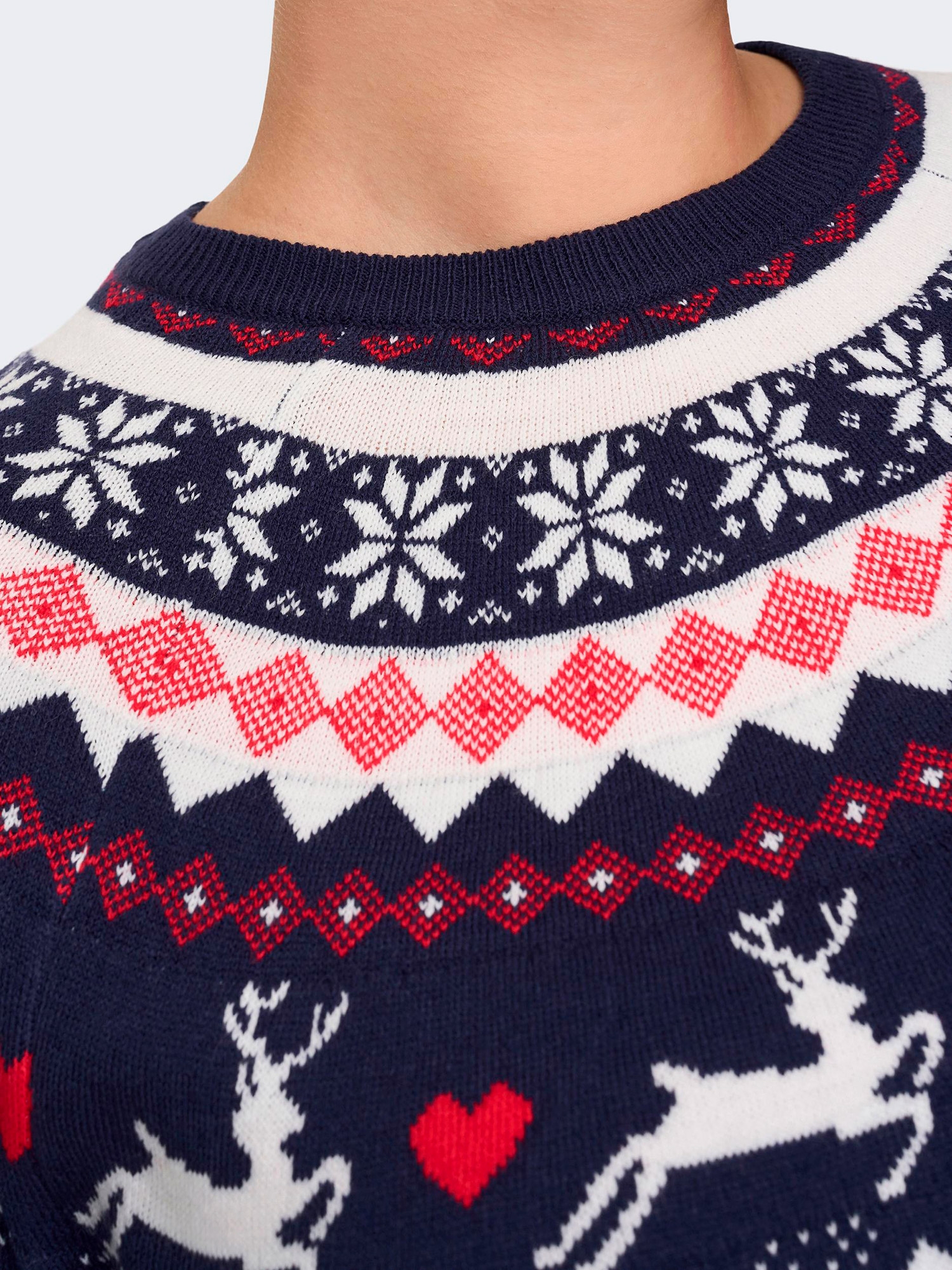 SNOW - Blå strik bluse med jule mønster fra Only Carmakoma