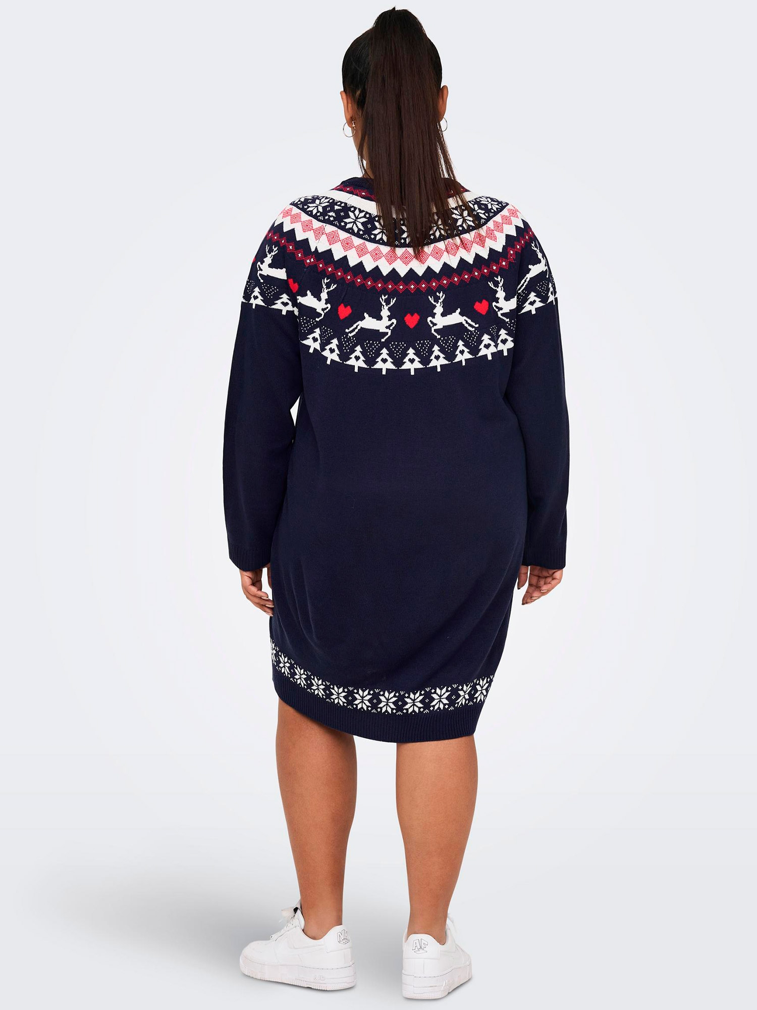 Car SNOW - Lækker blå strik kjole med fint jule mønster fra Only Carmakoma